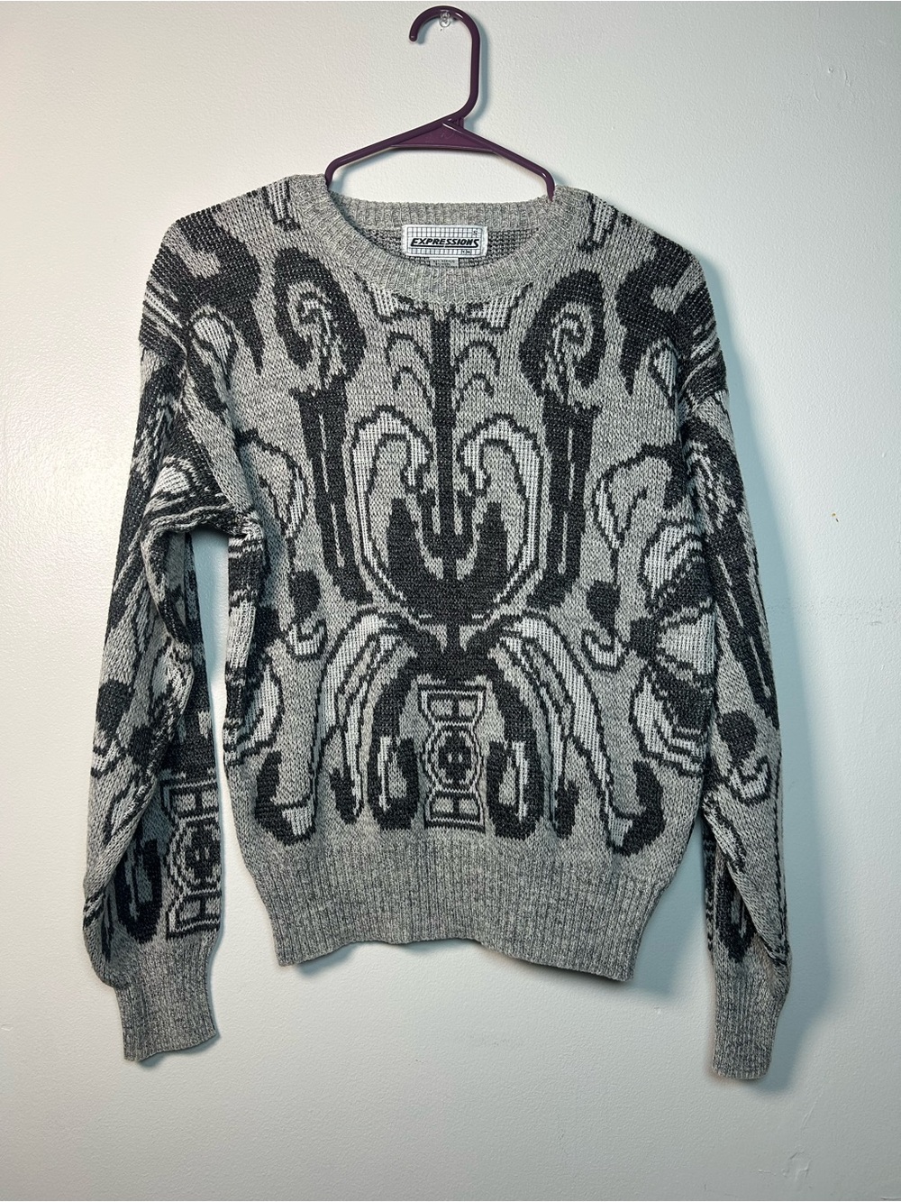 VTG Expressions Men’s Geometric Crew Neck Knit Wool Sweater Size Small Eclectic